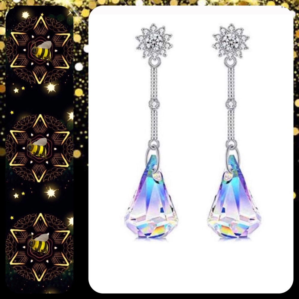 🐝•18k Gold Plated Swarovski Halo Post Earrings